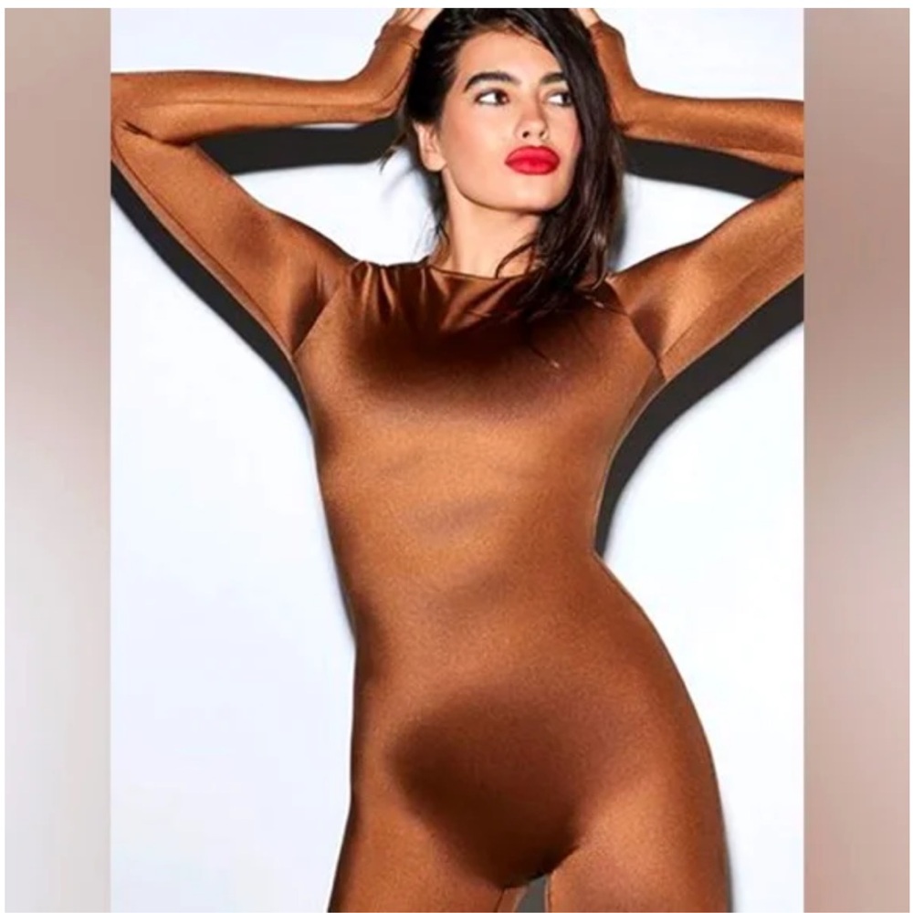 SKIMS ALL-IN-ONE SHINE CREW NECK LONG SLEEVE ONESIE Catsuit